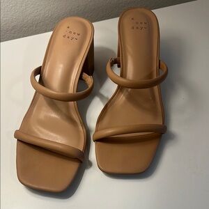 A New Day Tan Minimalist Heels with Block Heel